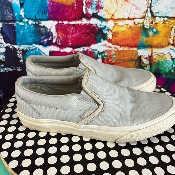 Vans Shoes - Vans Baby Blue Leather Slip On Sneakers Size 7 Women 5.5 Men Style 721277